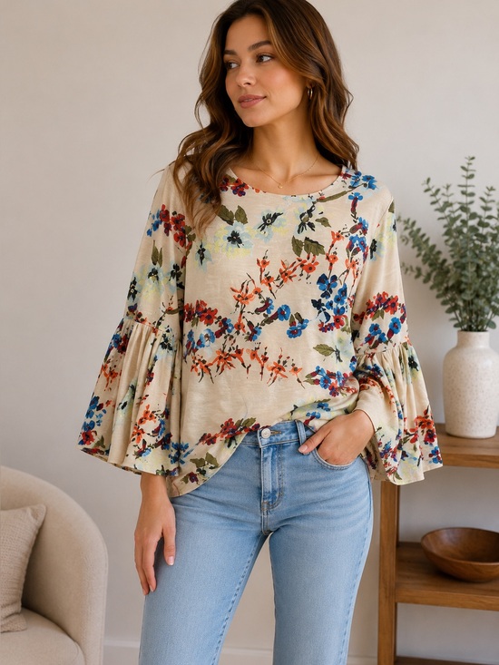 Jane and Delancey Tops - Jane and Delancey floral print bell sleeve top blouse in 100% cotton. Size med